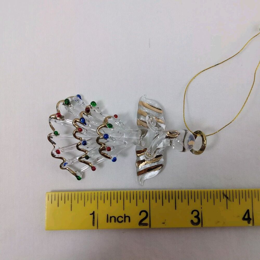 6 Vintage Hand Spun Clear Glass Angel Christmas Ornament Gold Trim Candle Halo - Picture 4 of 5